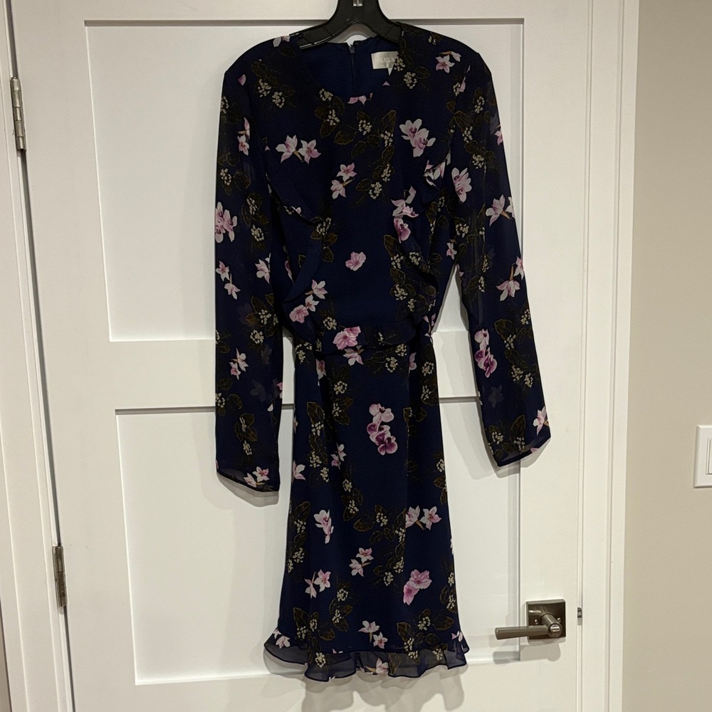 Mikael Aghal Dark Blue Floral Long Sleeve Dress